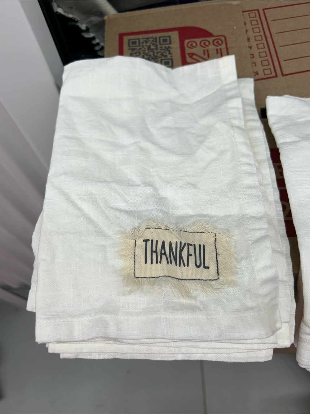 Thankful Embroidered White linen napkins